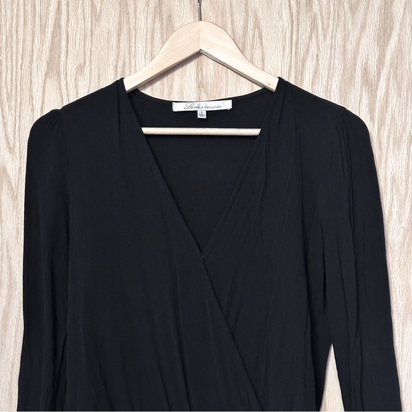 Lovers + Friends Long Sleeve Black Bodysuit Wrap V-Neck - Picture 3 of 8